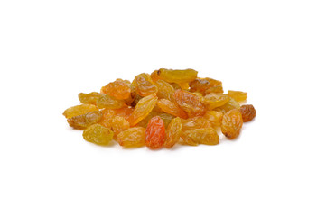 Yellow sultanas raisins isolated on white background cutout