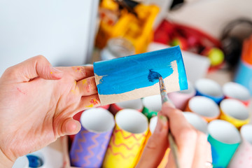 blue paint on the tube from the toilet paper for later