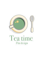 Vector flat green tea cup design.