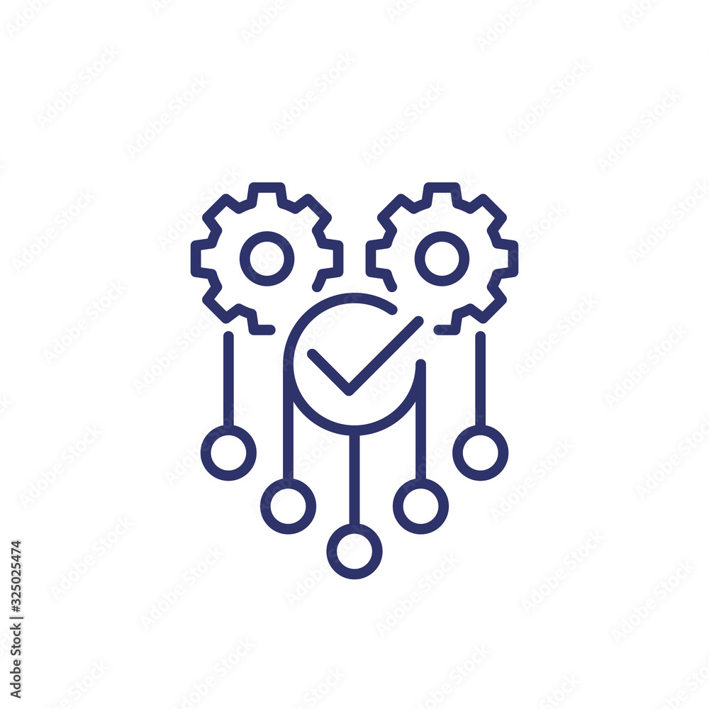 Poster automation and optimization icon on white, line vector
