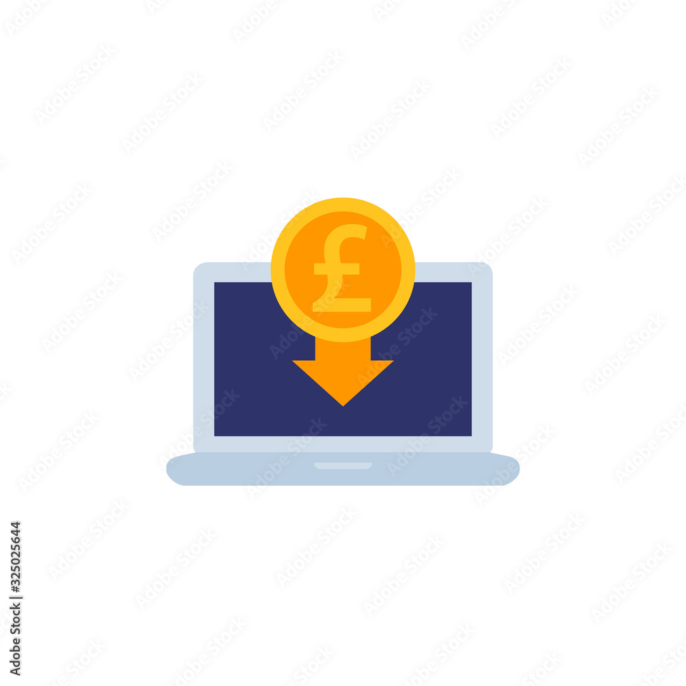 Sticker internet banking icon with pound, vector