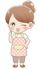エプロン姿のシニヨン女性（ウインク）