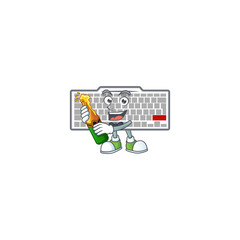 mascot cartoon design of white keyboard having a bottle of beer