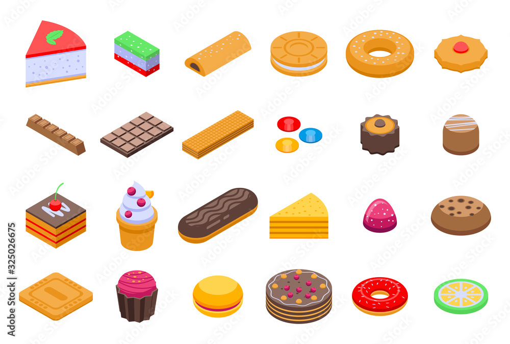 Aufkleber confectionery icons set. isometric set of confectionery vector icons for web design isolated on whit
