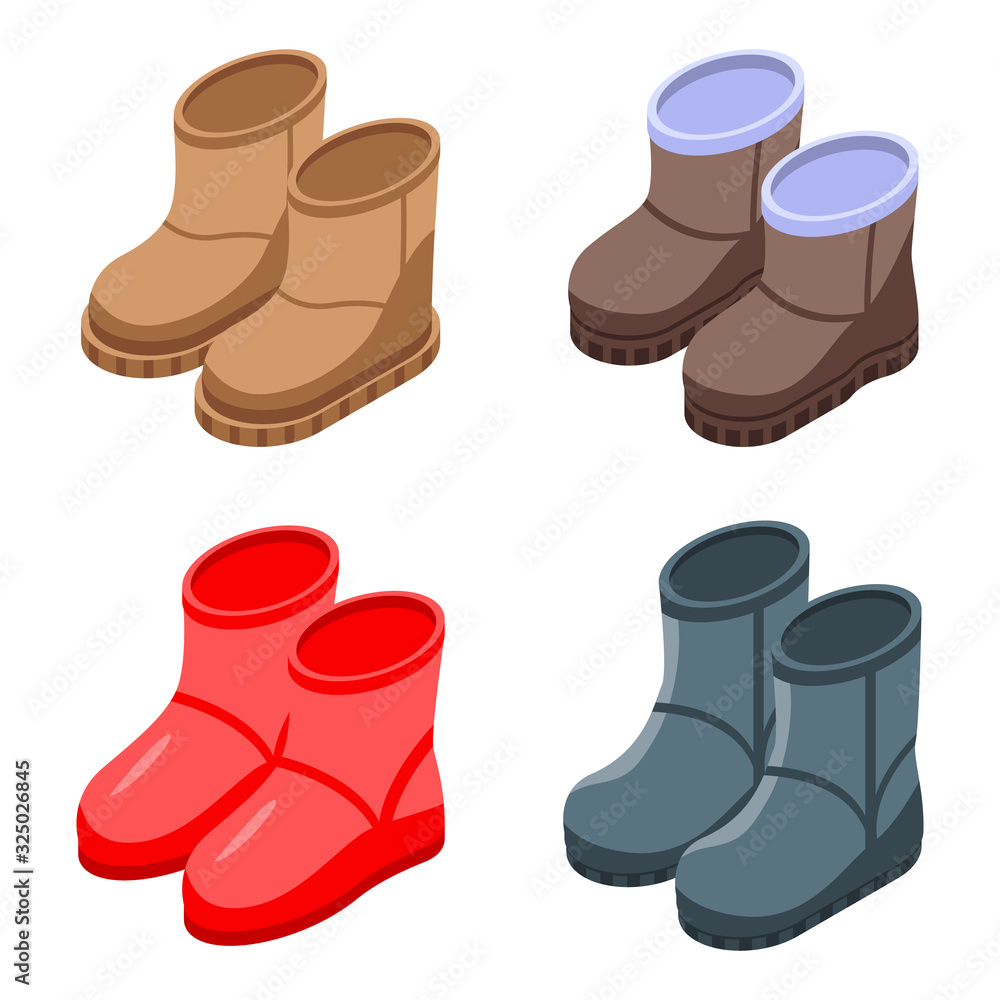 Poster ugg boots icons set. isometric set of ugg boots vector icons for web design isolated on white backgr