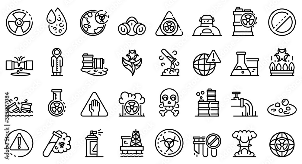 Poster biohazard icons set. outline set of biohazard vector icons for web design isolated on white backgrou