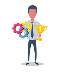 Businessman or clerk. Male character in trendy simple style with objects, flat vector illustration. Business concept. Isolated on white background.