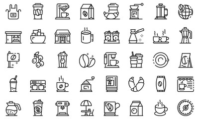 Coffee shop icons set. Outline set of coffee shop vector icons for web design isolated on white background