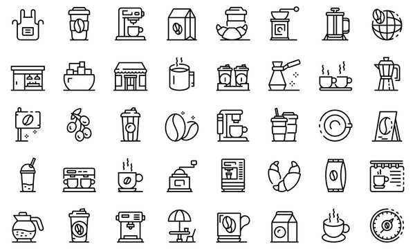 Coffee Shop Icons Set. Outline Set Of Coffee Shop Vector Icons For Web Design Isolated On White Background