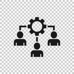 Business training icon in flat style. Gear with people vector illustration on white isolated background. Employee management concept.