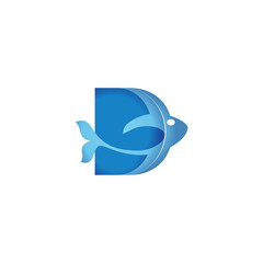 letter D blue fish, vector logo
