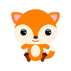 Cute little sitting fox. Forest animal. Flat vector stock illustration