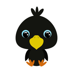 Cute little sitting raven. Flat vector stock illustration