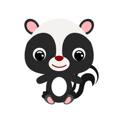 Cute little sitting skunk. Forest animal. Flat vector stock illustration