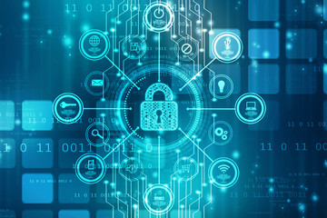 2d illustration Safety concept: Closed Padlock on digital background