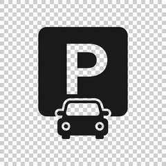 Car parking icon in flat style. Auto stand vector illustration on white isolated background. Roadsign business concept.