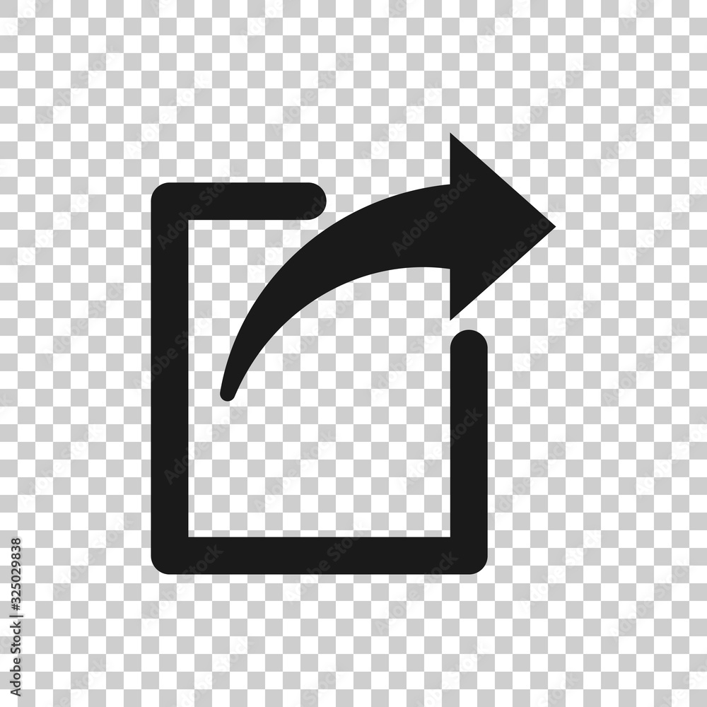 Poster share button icon in flat style. arrow sign vector illustration on white isolated background. send f