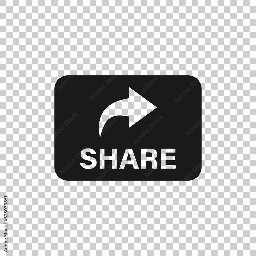 Poster share button icon in flat style. arrow sign vector illustration on white isolated background. send f