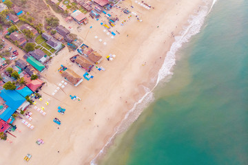 aerial view of the Baga Beach, Goa, India.