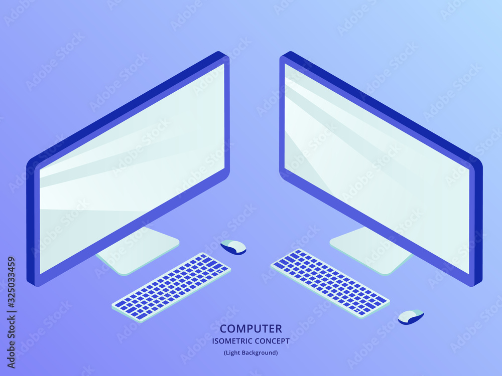 Poster desktop set collection isolated with isometric style