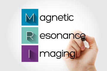 MRI - Magnetic Resonance Imaging acronym with marker, health concept background