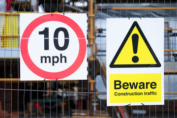 Beware site traffic construction site keep out 10 mph