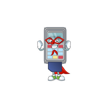 A friendly picture of POS machine dressed as a Super hero