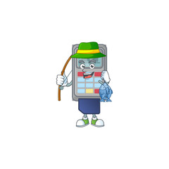 A mascot design of Fishing POS machine with 3 fishes