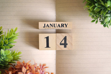 January 14, Appointment date with number cube design for background	