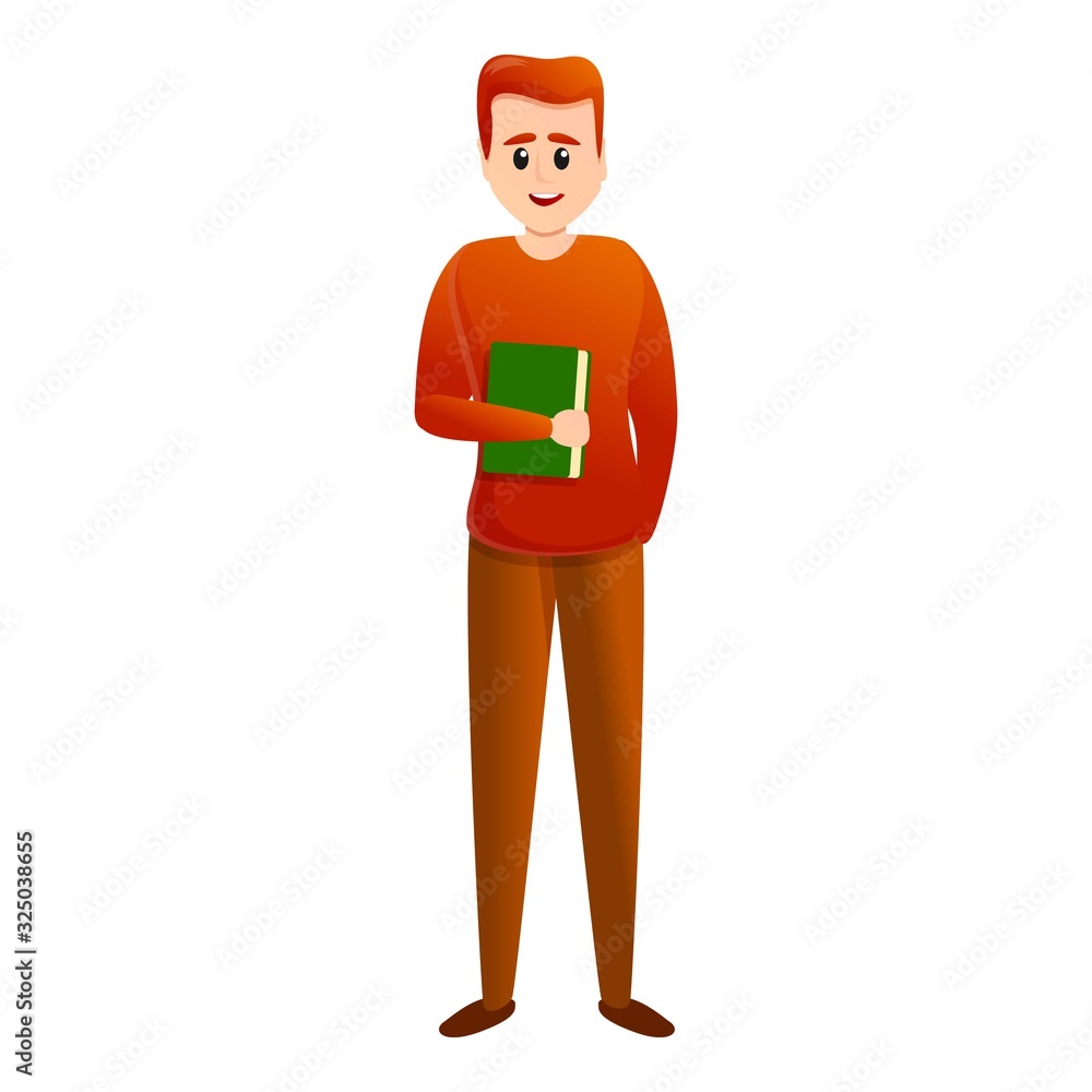Poster student with book icon. cartoon of student with book vector icon for web design isolated on white ba