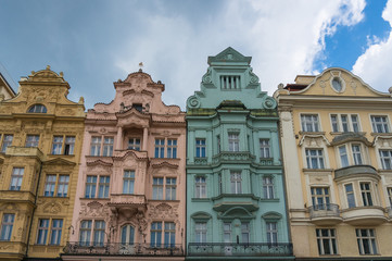 Fototapeta na wymiar Colorful historic buildings on main square, Pilsen, Czech Republic.