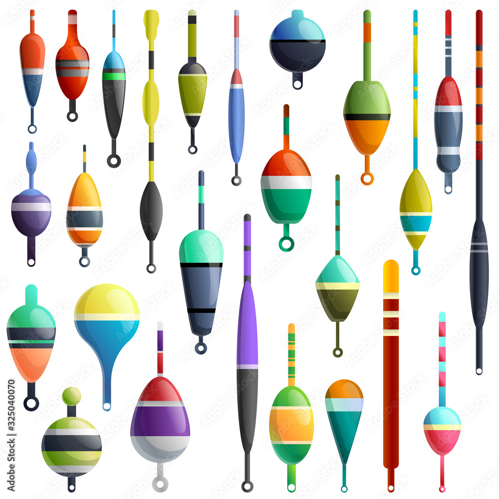 Poster bobber icons set. cartoon set of bobber vector icons for web design