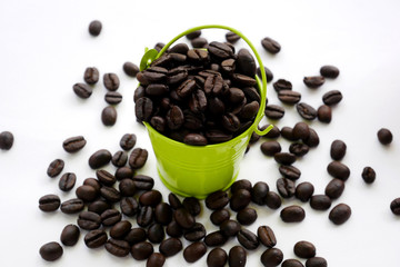coffee beans in a cup. organic coffee bucket