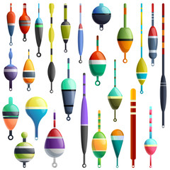 Bobber icons set. Cartoon set of bobber vector icons for web design