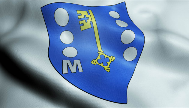3D Waved France Coat of Arms Flag of Miramas