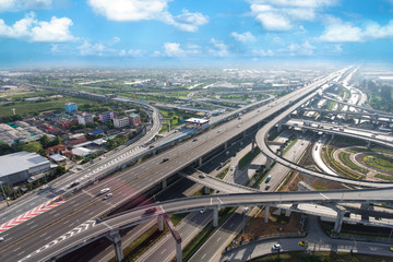 Highway road junction from aerial view. Transportation and infrastructure concept.