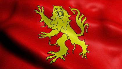 3D Waved France Coat of Arms Department Flag of Aveyron