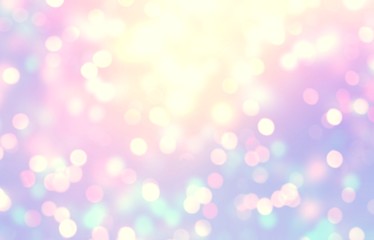 Pink blue yellow delicate iridescent glitter. Empty background bokeh. Blurry texture. Abstract template bokeh. Defocus pattern confetti.