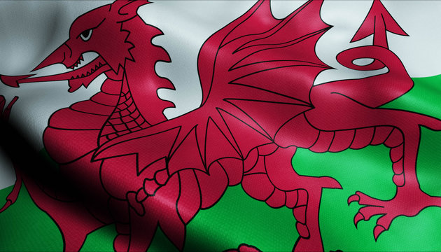3D Waved United Kingdom Region Flag of Wales
