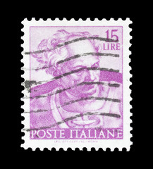 Cancelled postage stamp printed by Italy, that shows Work of  Michelangelo, circa 1961.