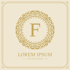 Luxury monogram logo template, letter F logo design, vector illustration