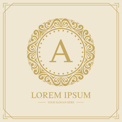 Luxury monogram logo template, letter A logo design, vector illustration