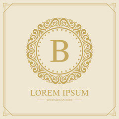 Luxury monogram logo template, letter B logo design, vector illustration
