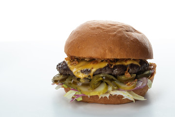 Burger on a white background for the menu of a cafe, restaurant, bar