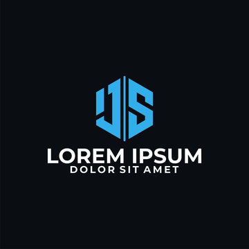 Initial letter JS logo template with elegance hexagonal line art symbol in flat design monogram illustration