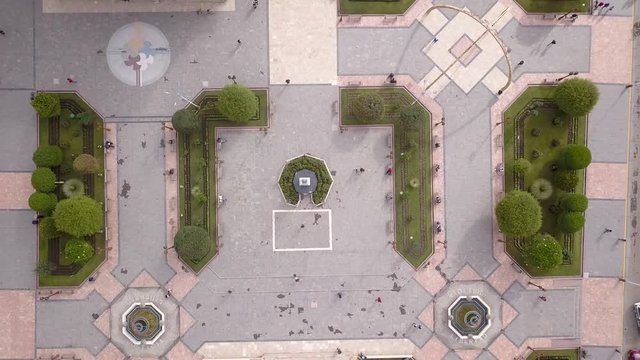 aerial view from above of the central square of huancayo