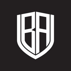 BA Logo monogram with emblem shield design isolated on black background