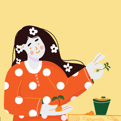 girl gardening  planting flowers in the garden