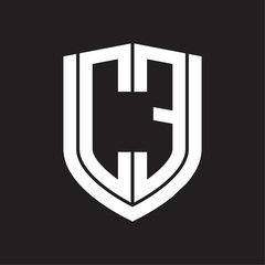 CE Logo monogram with emblem shield design isolated on black background