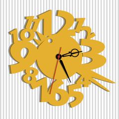 Wall ciock. Vector template of children's watches. The basis of the clock for the children's room. Illustration of a cute bird and big numbers.